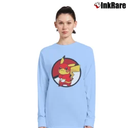 Women’s Pokemon Go Pikaflash Flash Superhero Pikachu Long-Sleeve Top in light blue | Sleek, Versatile, All-Season