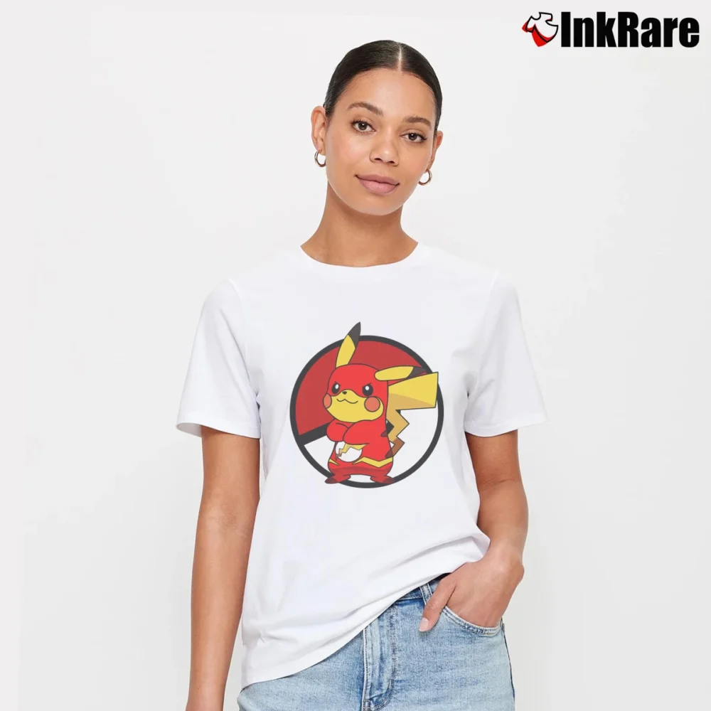 Women’s Pokemon Go Pikaflash Flash Superhero Pikachu Signature T-Shirt in white | Soft, Flattering Fit