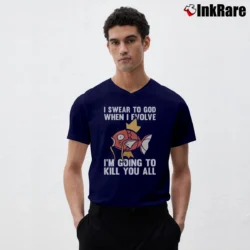 Men’s Pokemon I Swear To God When I Evolve Funny V-Neck Tee in navy | Sharp, Breathable, Everyday Staple