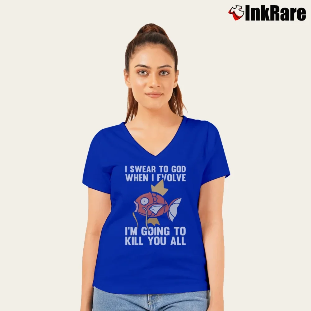 Women’s Pokemon I Swear To God When I Evolve Funny V-Neck Tee in royal blue | Chic Neckline, Soft Texture