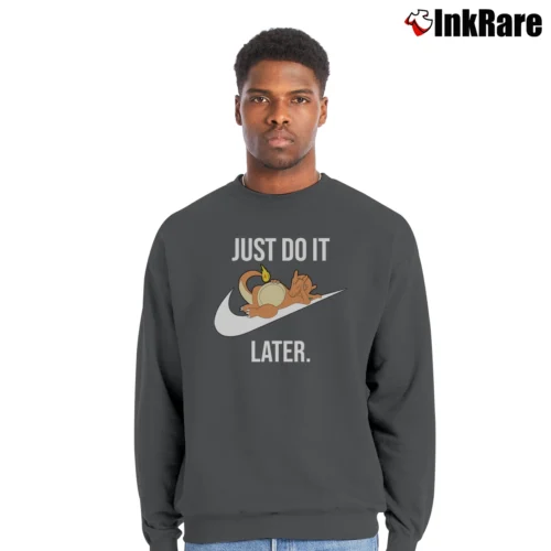 Men’s Pokemon Just Do It Later Charizard Crewneck Sweatshirt in charcoal | Cozy Fabric, Clean Style