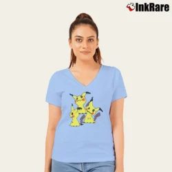 Women’s Pokemon Mimikyu Three Pack Adult V-Neck Tee in light blue | Chic Neckline, Soft Texture