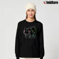 Women’s Pokemon Neon Bulbasaur Classic Cartoon Long-Sleeve Top in black | Sleek, Versatile, All-Season
