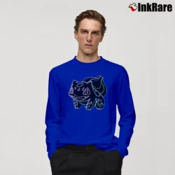 Men’s Pokemon Neon Bulbasaur Classic Cartoon Long-Sleeve Shirt in royal blue | Sleek, Lightweight, Year-Round Wear