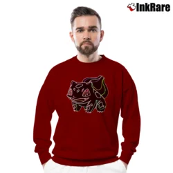 Men’s Pokemon Neon Bulbasaur Classic Cartoon Crewneck Sweatshirt in maroon | Cozy Fabric, Clean Style