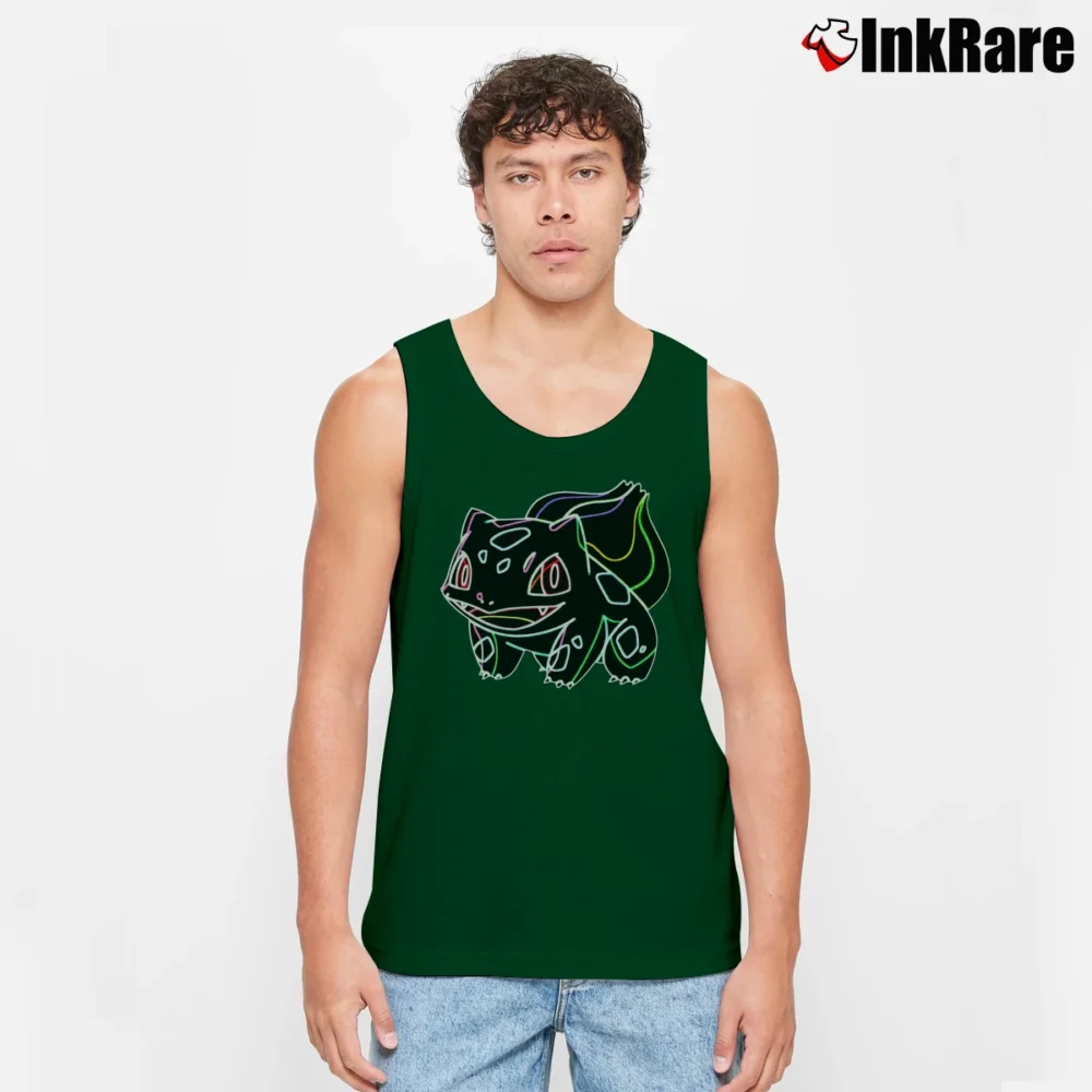 Men’s Pokemon Neon Bulbasaur Classic Cartoon Tank Top in forest green | Breathable, Active-Friendly Design