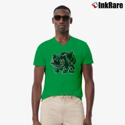 Men’s Pokemon Neon Bulbasaur Classic Cartoon V-Neck Tee in irish green | Sharp, Breathable, Everyday Staple