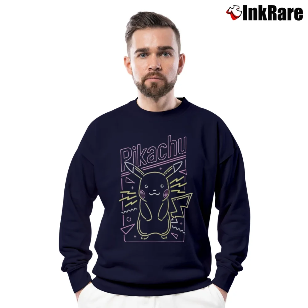 Men’s Pokemon Pikachu Neon Crewneck Sweatshirt in navy | Cozy Fabric, Clean Style