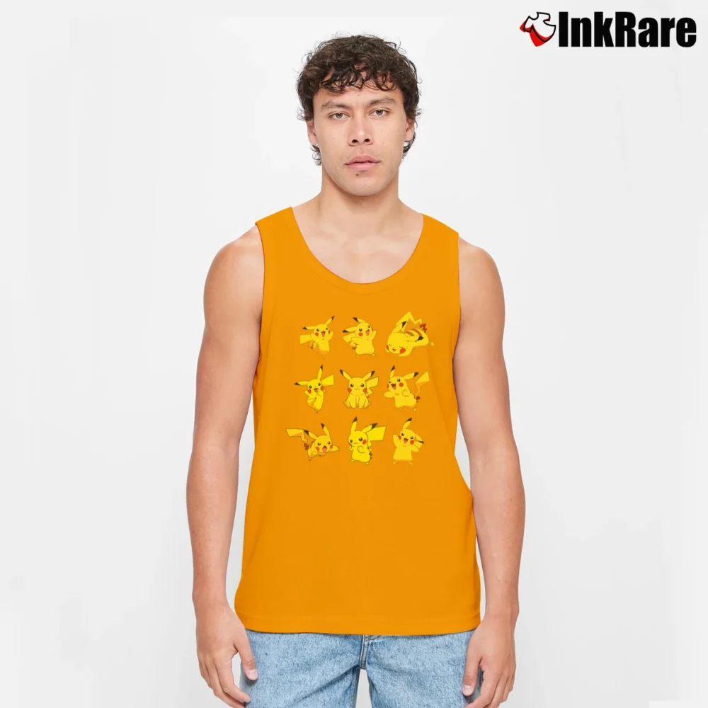 Men’s Pokemon Pikachu Poses Graphic Tank Top in orange | Breathable, Active-Friendly Design