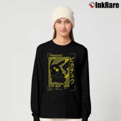 Women’s Pokemon Pikachu Profile Gold Card Logo Nintendo Long-Sleeve Top in black | Sleek, Versatile, All-Season