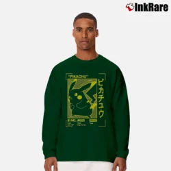 Men’s Pokemon Pikachu Profile Gold Card Logo Nintendo Long-Sleeve Shirt in forest green | Sleek, Lightweight, Year-Round Wear