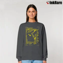 Women’s Pokemon Pikachu Profile Gold Card Logo Nintendo Relaxed Sweatshirt in charcoal | Soft, Laid-Back Vibe