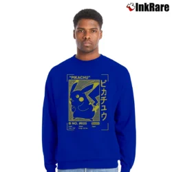 Men’s Pokemon Pikachu Profile Gold Card Logo Nintendo Crewneck Sweatshirt in royal blue | Cozy Fabric, Clean Style