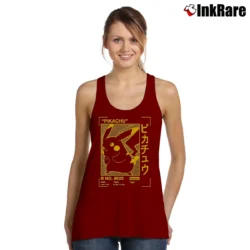 Women’s Pokemon Pikachu Profile Gold Card Logo Nintendo Tank Top in maroon | Lightweight, Movement-Friendly