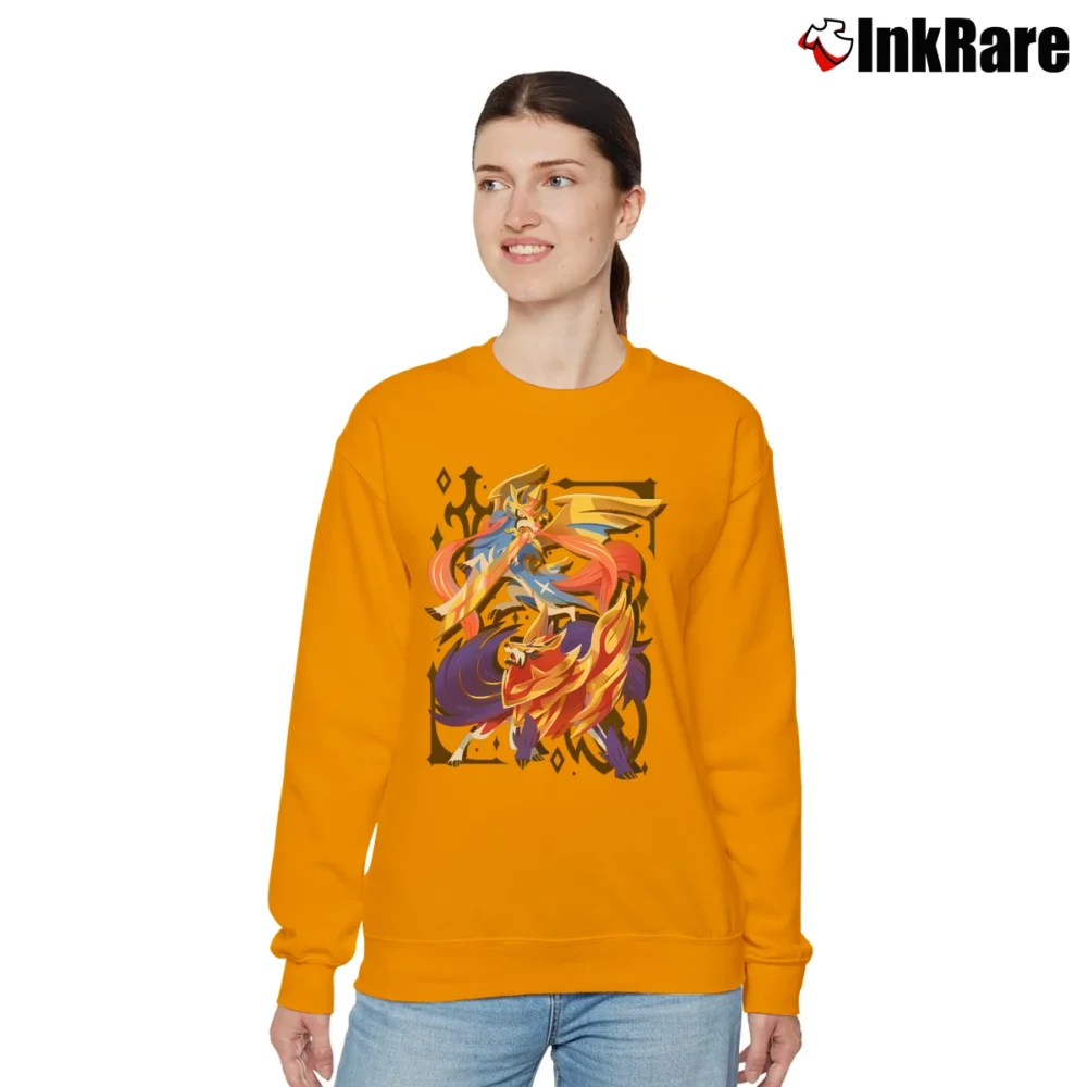Women’s Pokemon Zacian Zamazenta Sword Shield Galar Relaxed Sweatshirt in orange | Soft, Laid-Back Vibe