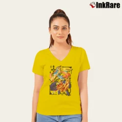Women’s Pokemon Zacian Zamazenta Sword Shield Galar V-Neck Tee in yellow | Chic Neckline, Soft Texture