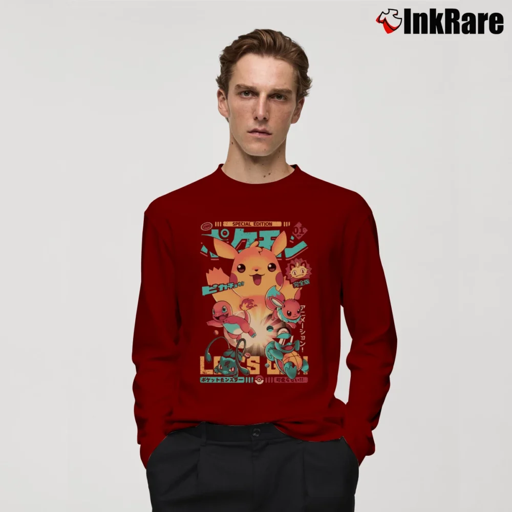 Men’s Pokemon Zone Classic Graphic Long-Sleeve Shirt in maroon | Sleek, Lightweight, Year-Round Wear