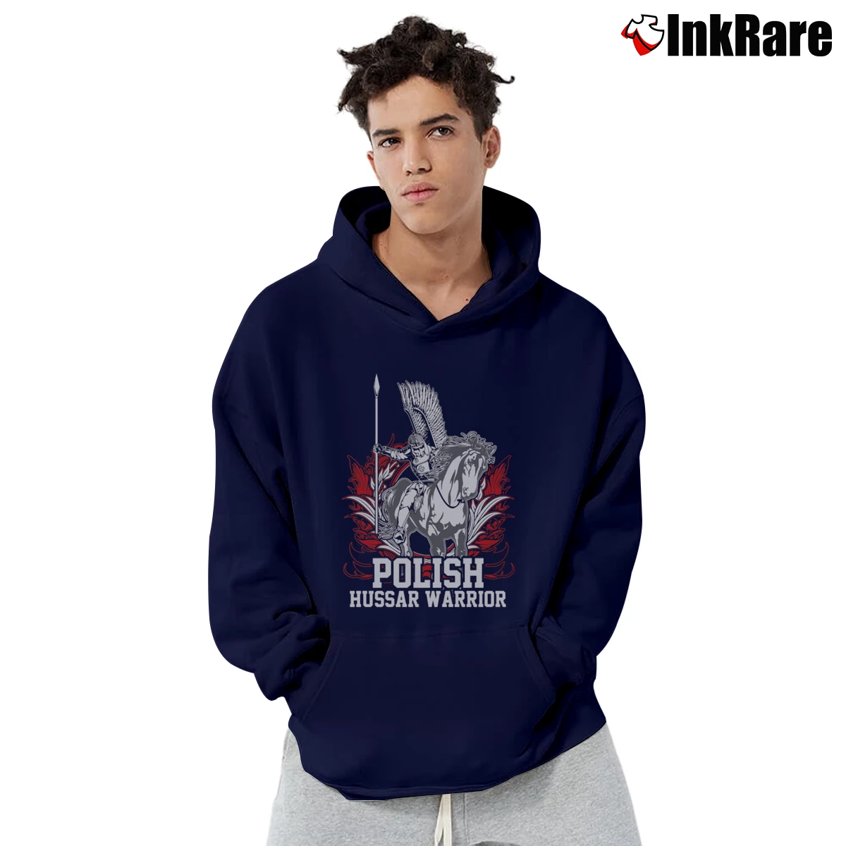 Men’s Polish Hussar Winged Warrior Historical Pullover Hoodie in navy | Cozy, Durable, Modern Fit