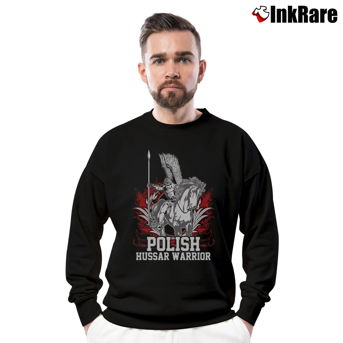 Men’s Polish Hussar Winged Warrior Historical Crewneck Sweatshirt in black | Cozy Fabric, Clean Style