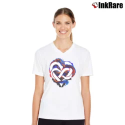 Women’s Polyamory Pride Dragon Graphic LGBTQ V-Neck Tee in white | Chic Neckline, Soft Texture