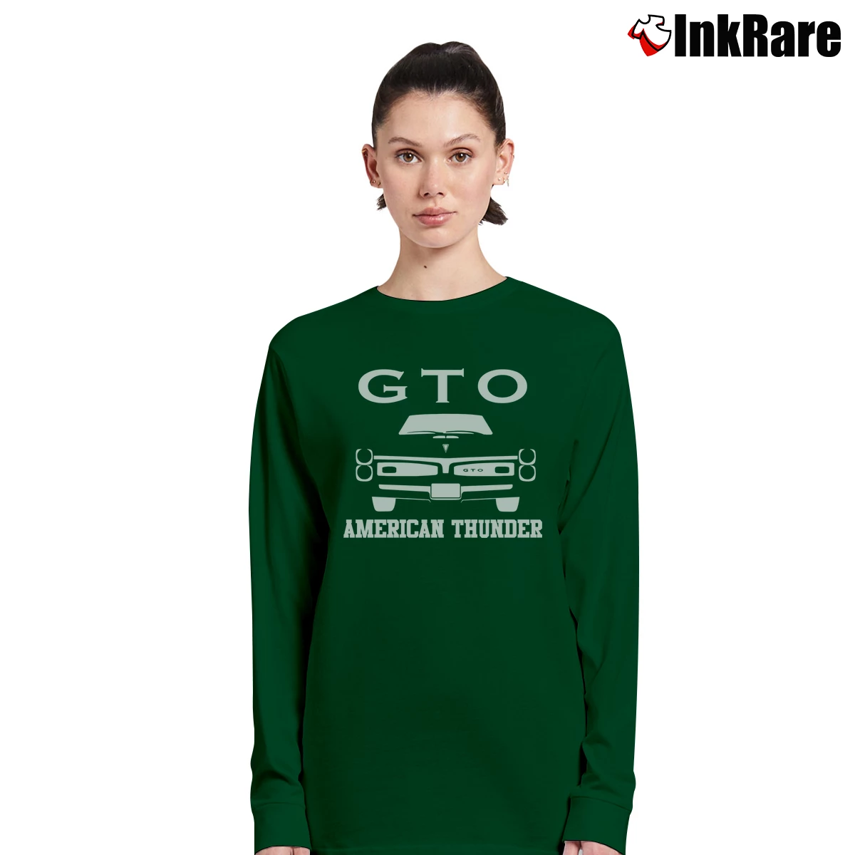 Women’s Pontiac GTO American Thundergrill Muscle Car Long-Sleeve Top in forest green | Sleek, Versatile, All-Season