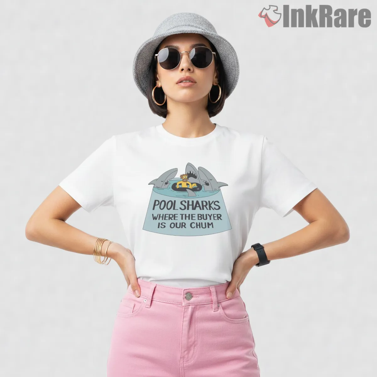 Pool Sharks Simpsons Dark Humor Business Parody Short Sleeve White Pool Sharks Simpsons Dark Humor Business Parody Shirt on white short sleeve shirt for women graphic tee