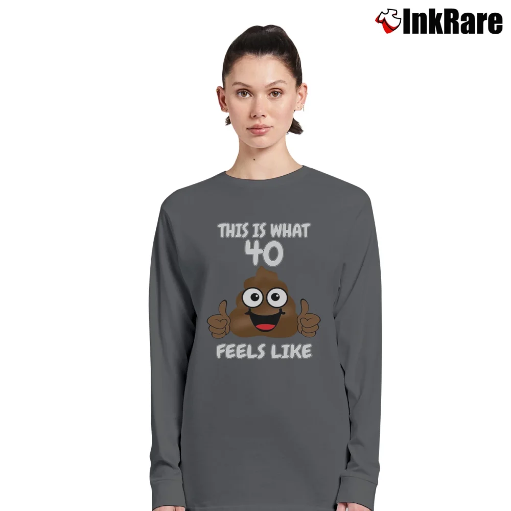 Women’s Poop Emoji 40th Birthday Gag Gift Long-Sleeve Top in charcoal | Sleek, Versatile, All-Season