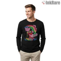 Pop Eye Melting Rainbow Dream Shirt on black long sleeve shirt for men graphic tee