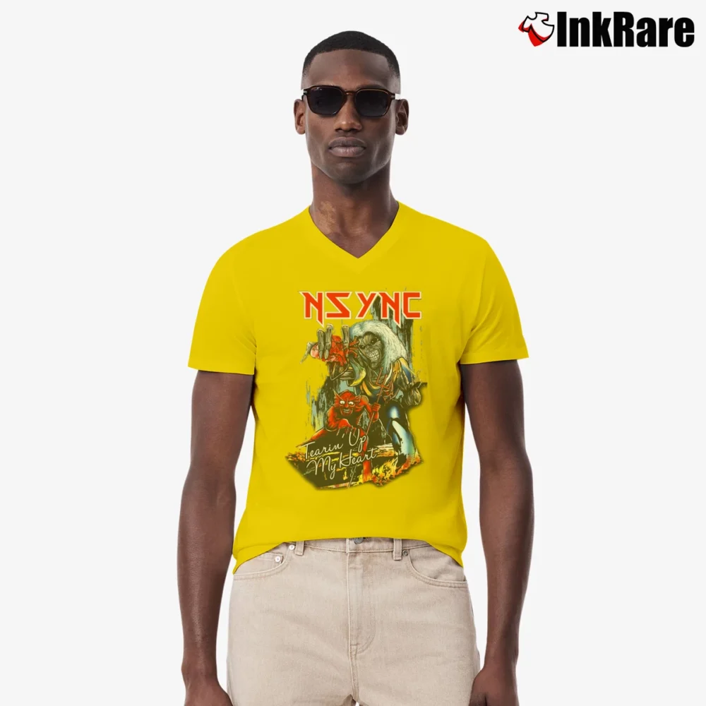 Men’s Pop Gone Metal Funny Graphic V-Neck Tee in yellow | Sharp, Breathable, Everyday Staple