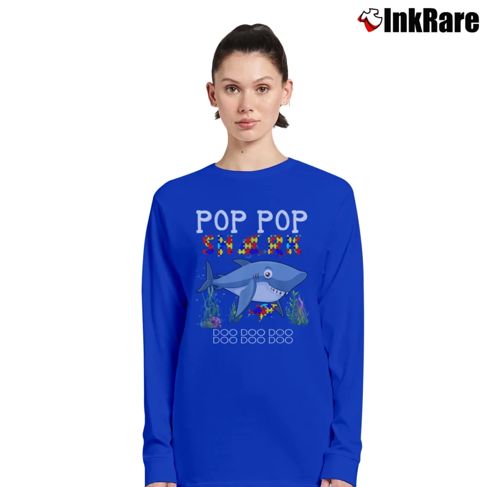 Women’s Pop Pop Shark Doo Doo Family Long-Sleeve Top in royal blue | Sleek, Versatile, All-Season