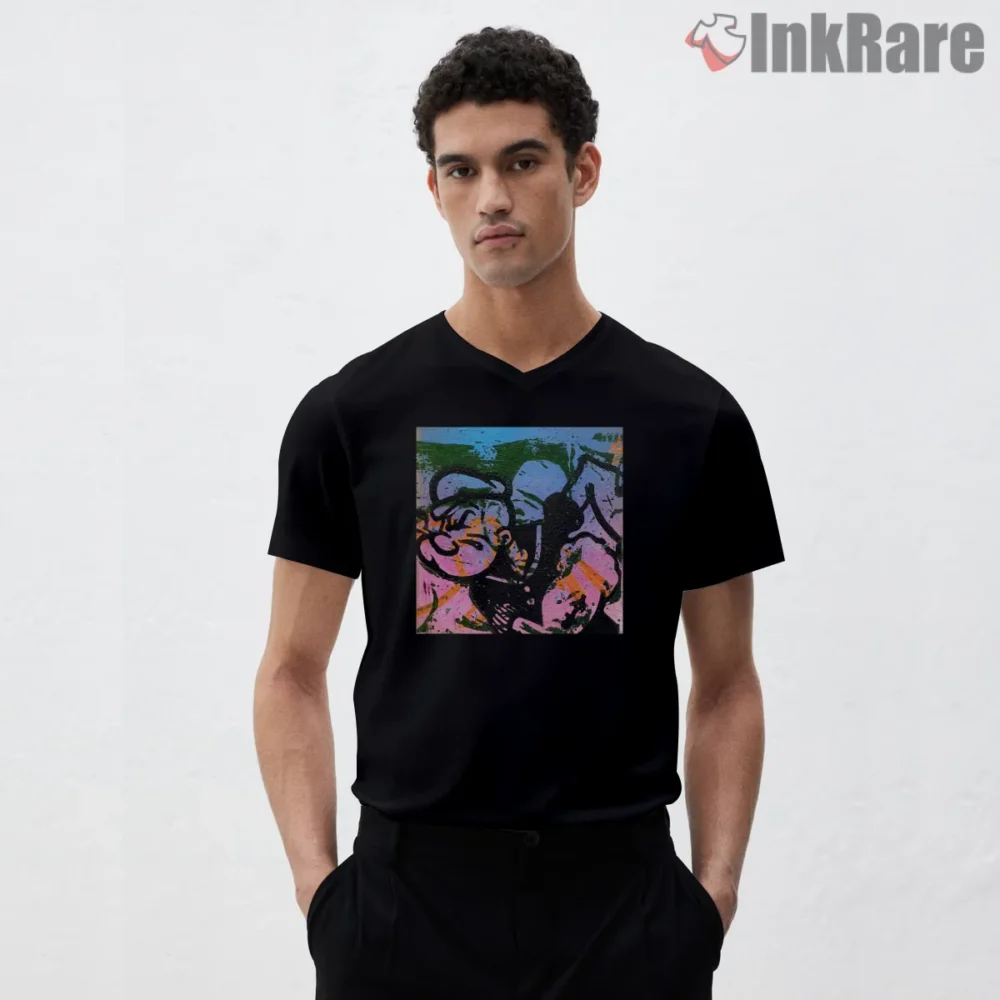 Popeye Abstract Pop Art Street Canvas Shirt on black v-neck shirt for men graphic tee