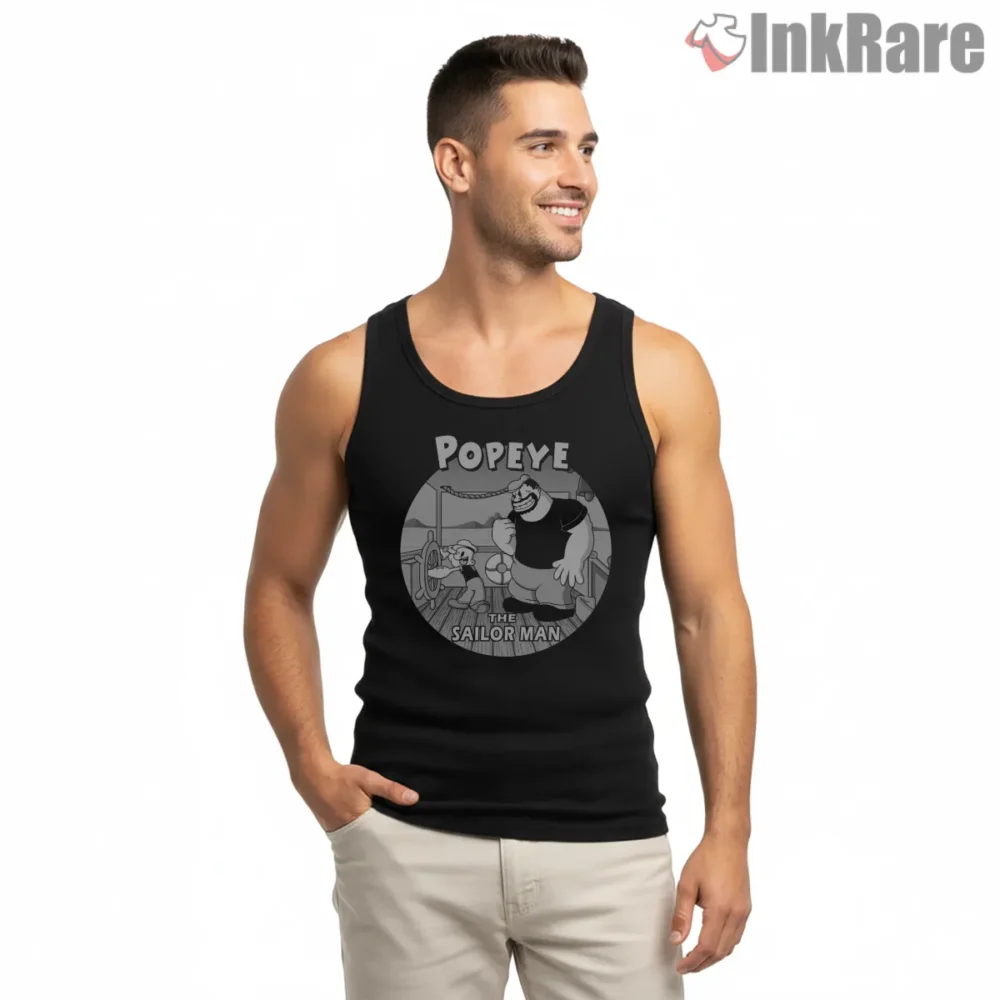 Popeye And Bluto The Sailor Man Monochrome Shirt on black tank top for men graphic tee