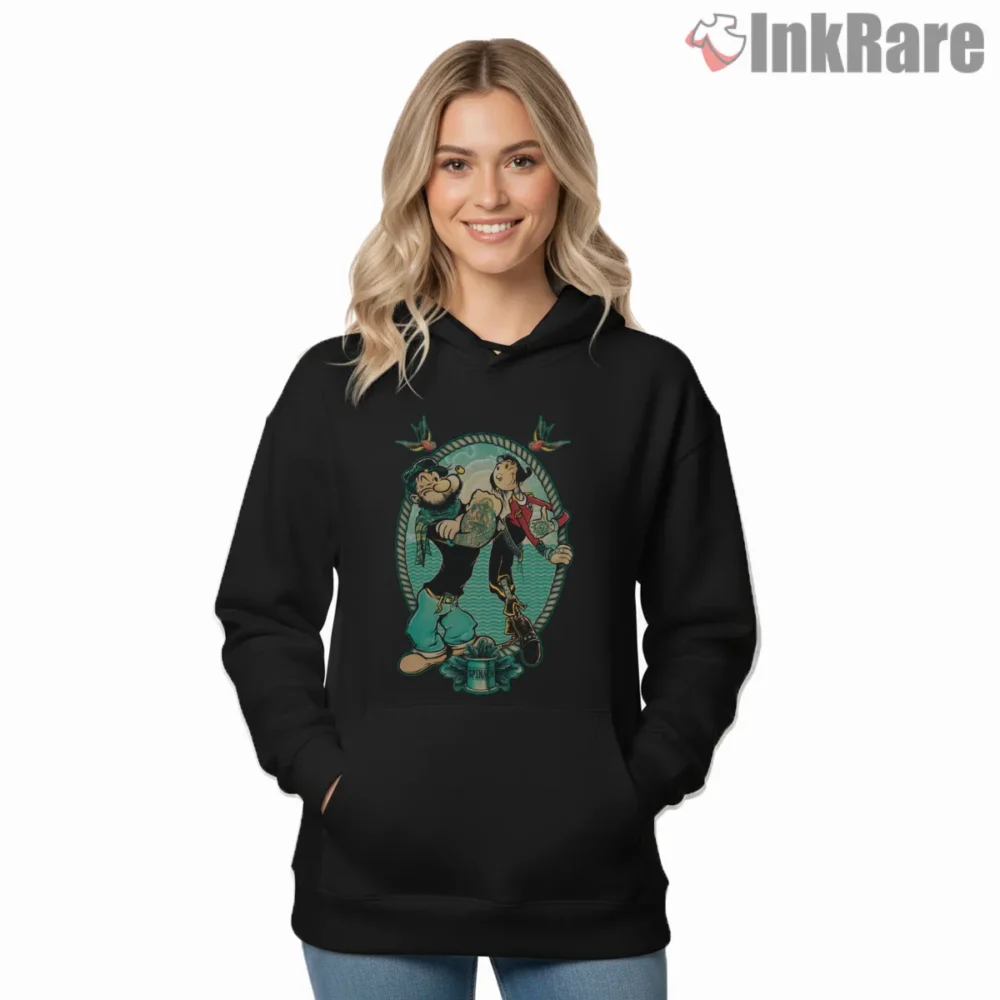 Popeye And Olive Inked Me And My Lady Shirt on black hoodie for women graphic tee