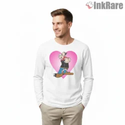 Popeye And Olive Pink Heart Hug Shirt on white long sleeve shirt for men graphic tee