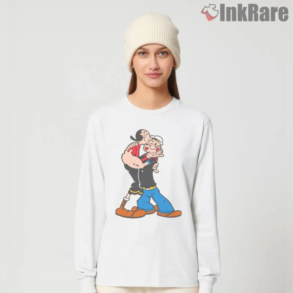 Popeye And Olive True Love Embrace Shirt on white long sleeve shirt for women graphic tee