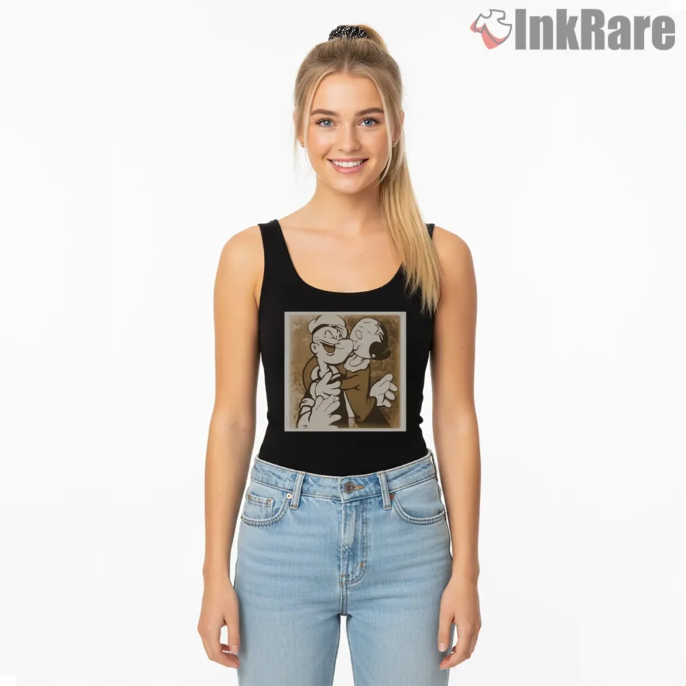 Popeye And Olive Vintage Amore Shirt on black tank top for women graphic tee