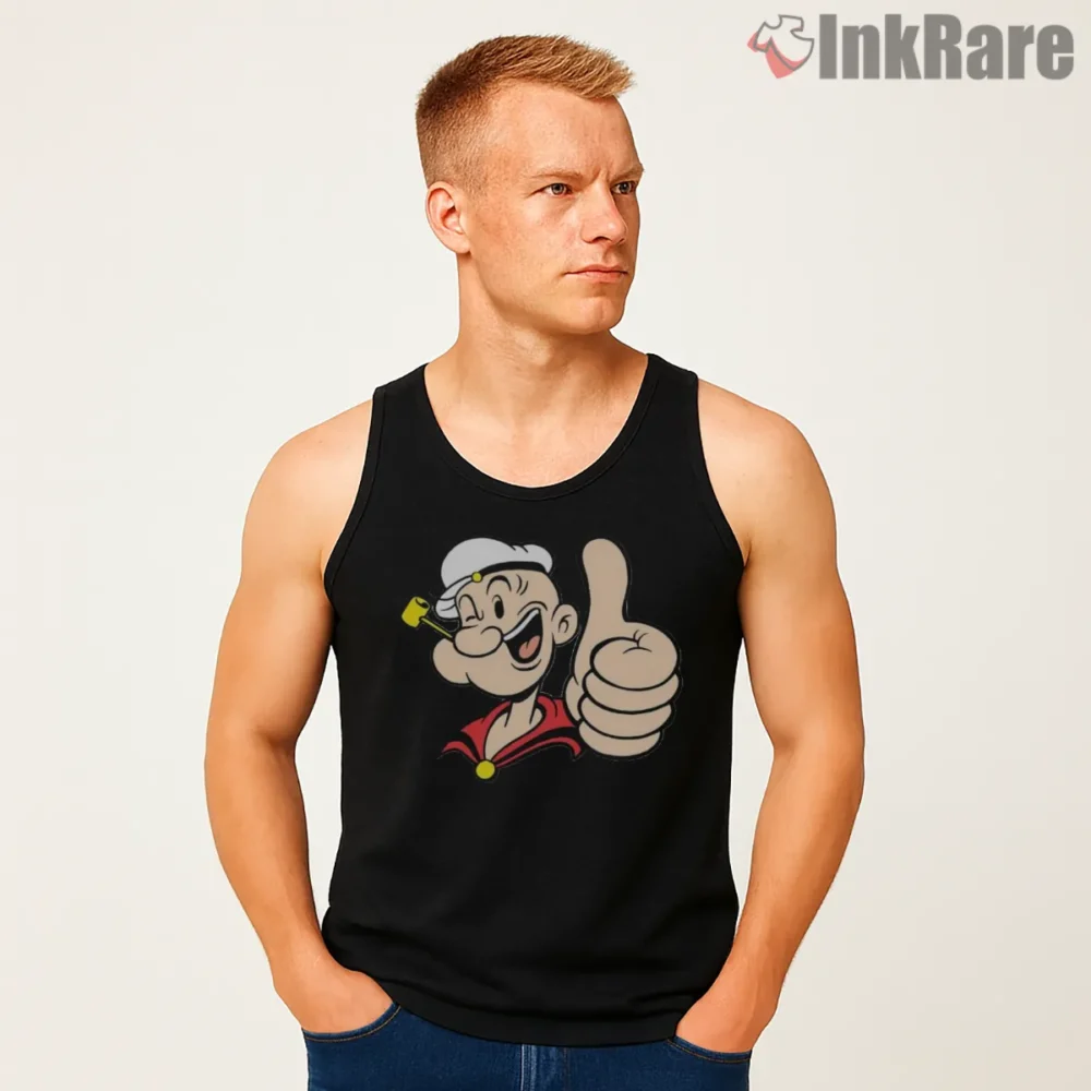 Popeye Big Thumbs Up Classic Portrait Shirt on black tank top for men graphic tee