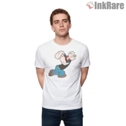 Popeye Charging Into Action Cartoon Shirt on white short sleeve shirt for men graphic tee