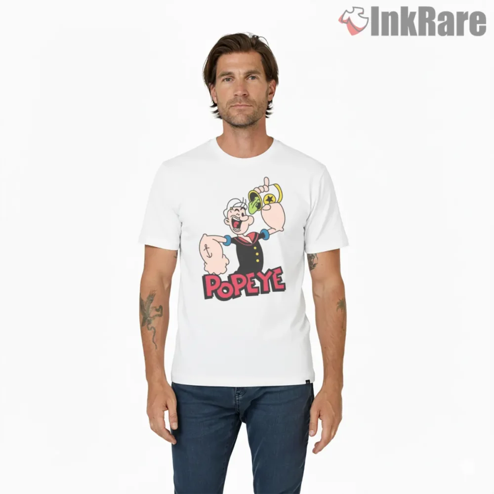 Popeye Cheers Cartoon Toast Shirt on white short sleeve shirt for men graphic tee