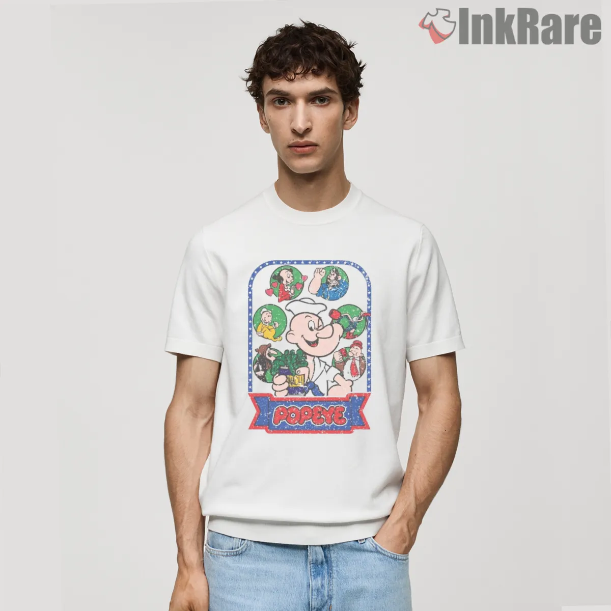 Popeye Classic Arcade Game Poster Shirt on white short sleeve shirt for men graphic tee