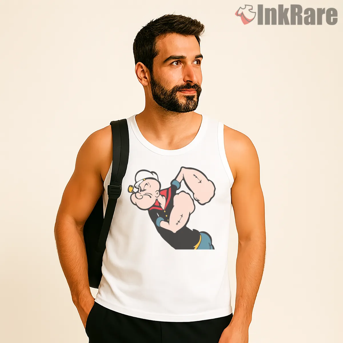 Popeye Classic Flex Pose Cartoon Tank Top White Popeye Classic Flex Pose Cartoon Shirt on white tank top for men graphic tee