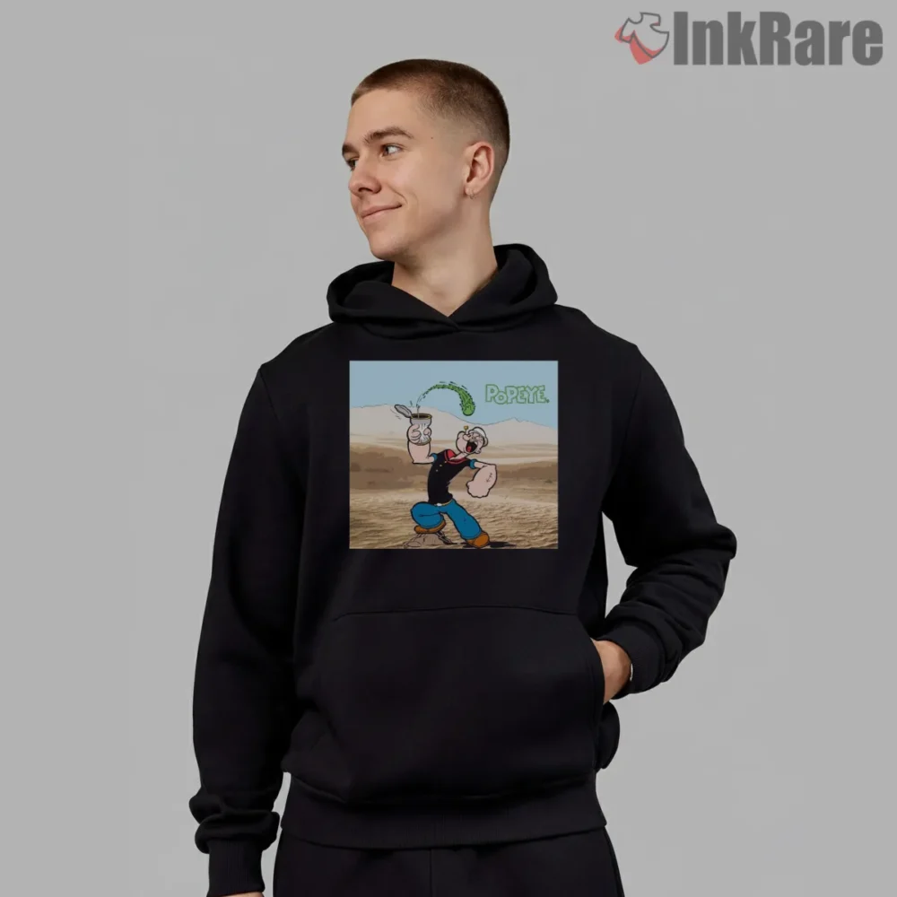 Popeye Desert Spinach Survival Shirt on black hoodie for men graphic tee