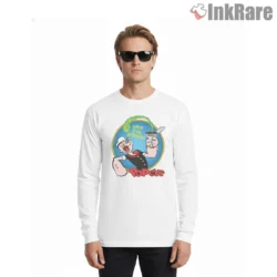 Popeye Eat Your Spinach Round Badge Shirt on white long sleeve shirt for men graphic tee