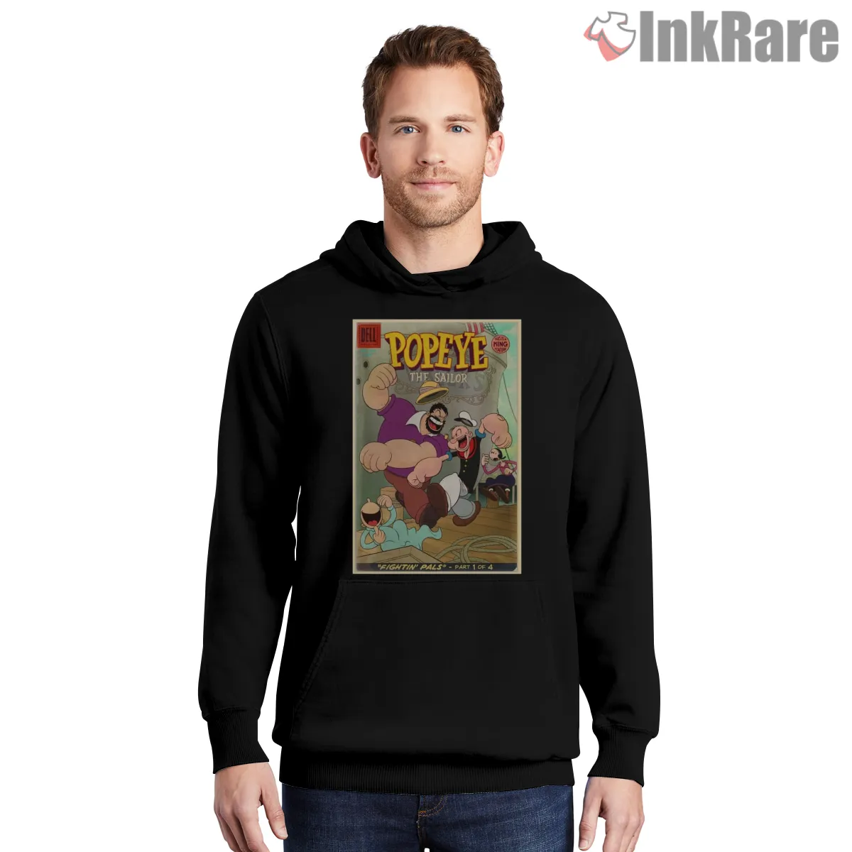 Popeye Fightin Pals Comic Cover Shirt on black hoodie for men graphic tee