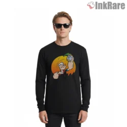 Popeye Golden Sunset Spinach Triumph Shirt on black long sleeve shirt for men graphic tee