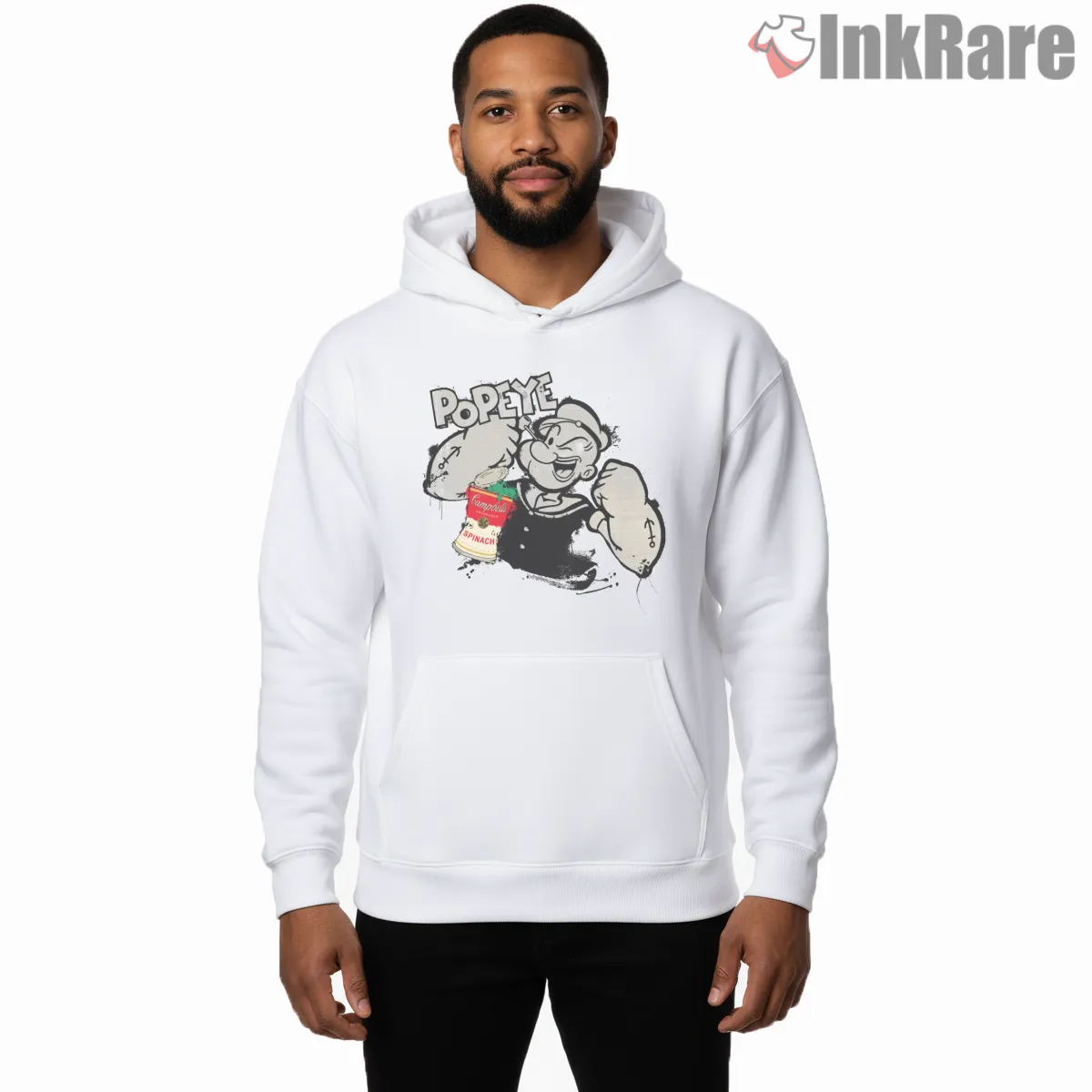Popeye Graffiti Spinach Can Street Art Shirt on white hoodie for men graphic tee