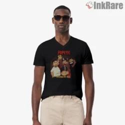 Popeye Highway To Hell Rock Poster Shirt on black v-neck shirt for men graphic tee