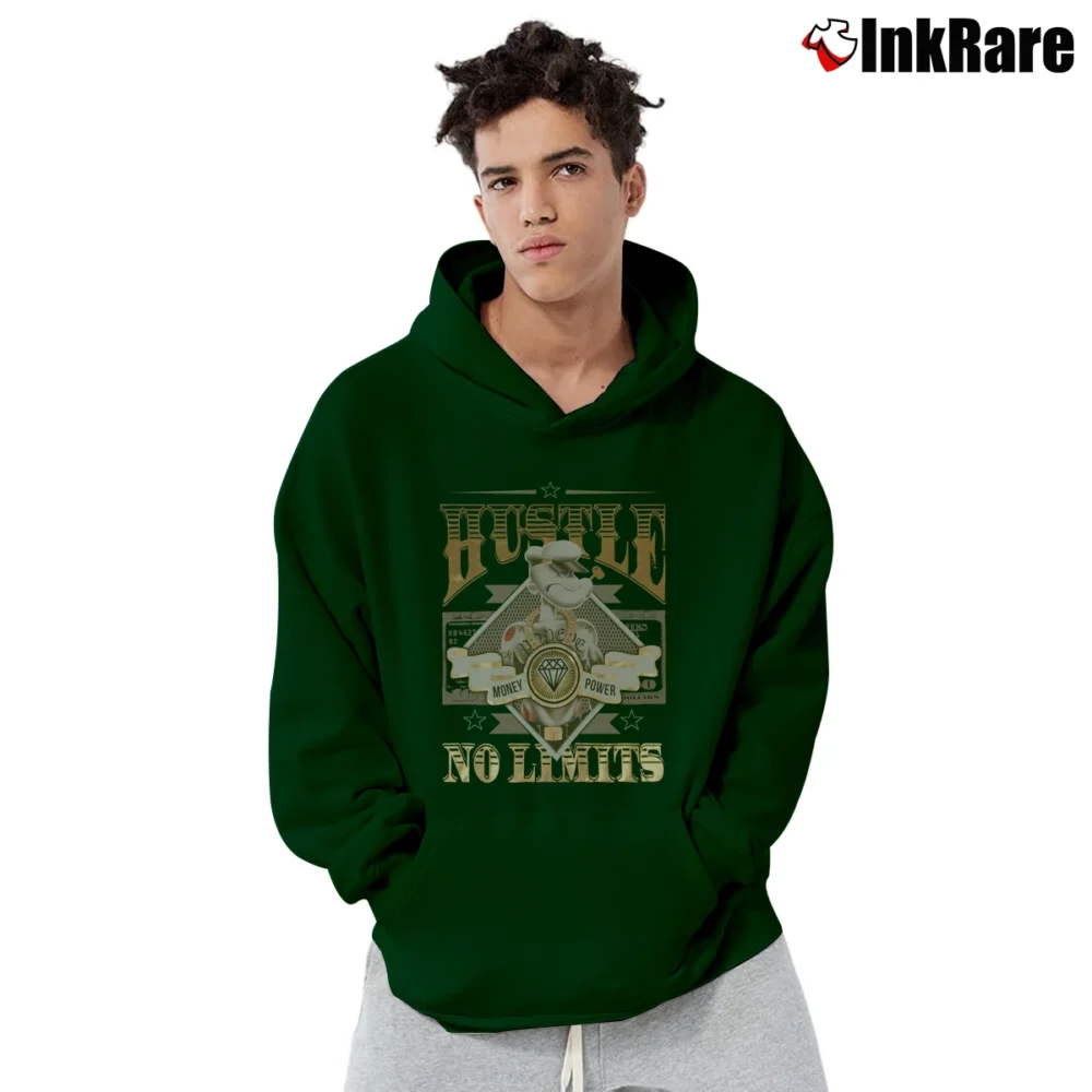 Men’s Popeye Hustle No Limits Graphic Pullover Hoodie in forest green | Cozy, Durable, Modern Fit