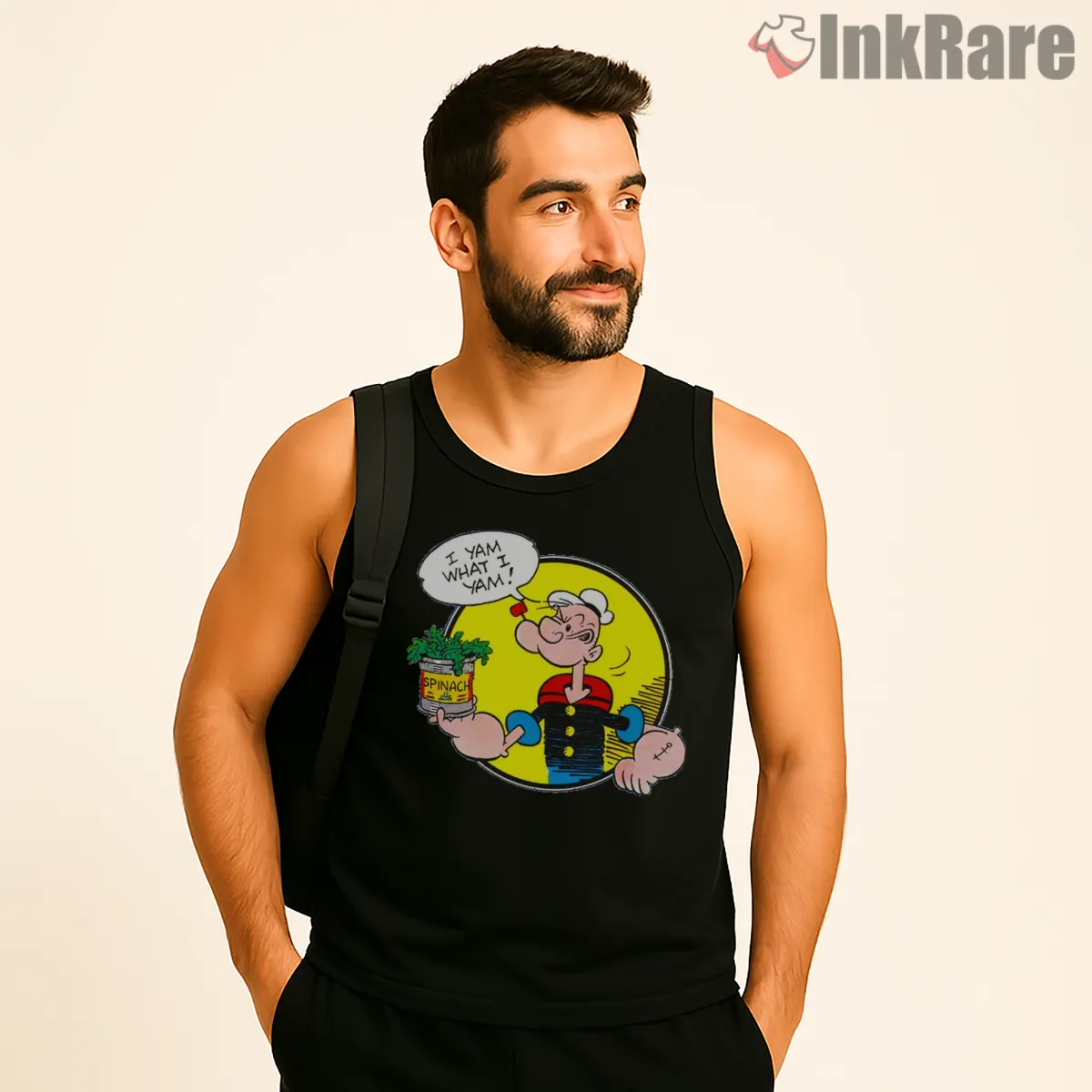 Popeye I Yam What I Yam Spinach Burst Tank Top Black Popeye I Yam What I Yam Spinach Burst Shirt on black tank top for men graphic tee