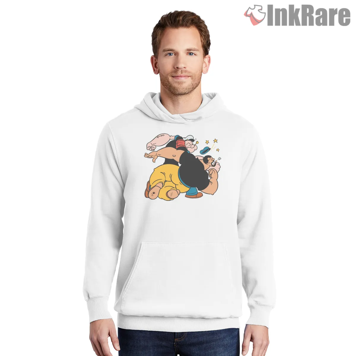 Popeye Knockout Punch Bluto Fight Shirt on white hoodie for men graphic tee